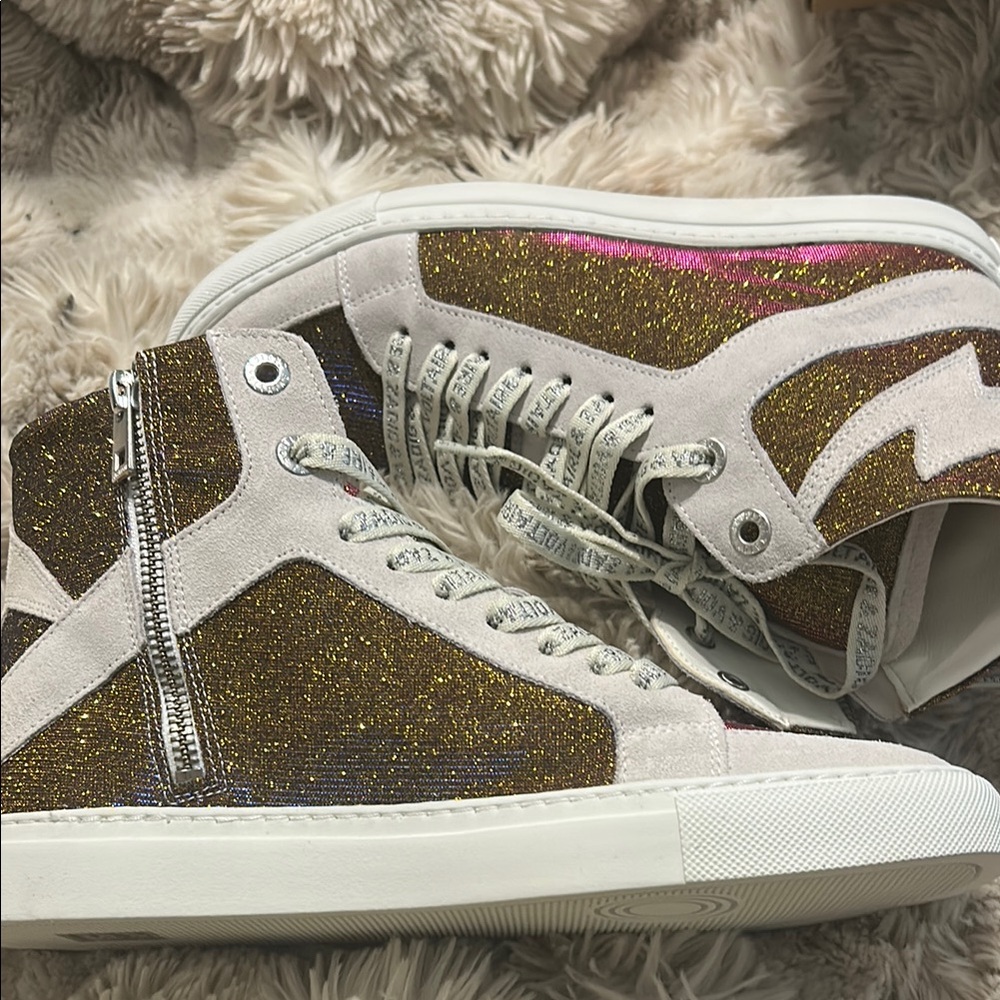 ZADIG and VOLTAIRE Gold Glitter High-Top Sneakers